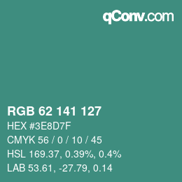 Color code: RGB 62 141 127 | qconv.com