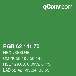 Farbcode: RGB 62 141 70 | qconv.com