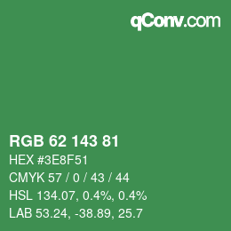 颜色代码: RGB 62 143 81 | qconv.com