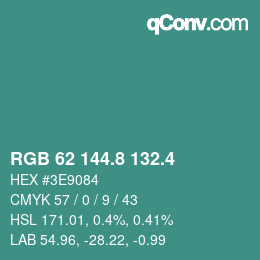 カラーコード: RGB 62 144.8 132.4 | qconv.com