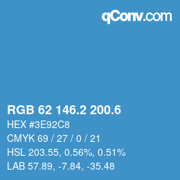 カラーコード: RGB 62 146.2 200.6 | qconv.com