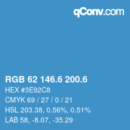 カラーコード: RGB 62 146.6 200.6 | qconv.com