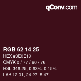 Color code: RGB 62 14 25 | qconv.com