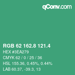 カラーコード: RGB 62 162.8 121.4 | qconv.com