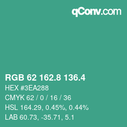 カラーコード: RGB 62 162.8 136.4 | qconv.com