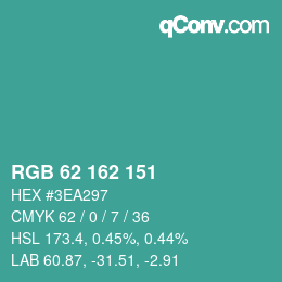 Farbcode: RGB 62 162 151 | qconv.com