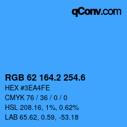 カラーコード: RGB 62 164.2 254.6 | qconv.com