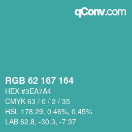 Color code: RGB 62 167 164 | qconv.com