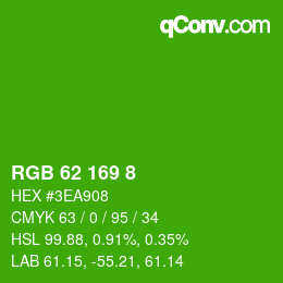 Color code: RGB 62 169 8 | qconv.com