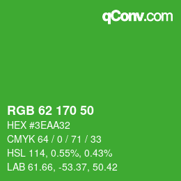 Color code: RGB 62 170 50 | qconv.com