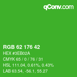 カラーコード: RGB 62 176 42 | qconv.com