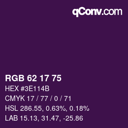 Color code: RGB 62 17 75 | qconv.com