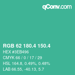 カラーコード: RGB 62 180.4 150.4 | qconv.com