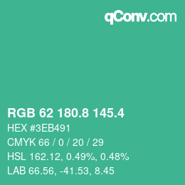 カラーコード: RGB 62 180.8 145.4 | qconv.com