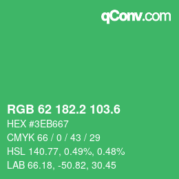 颜色代码: RGB 62 182.2 103.6 | qconv.com