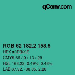 カラーコード: RGB 62 182.2 158.6 | qconv.com