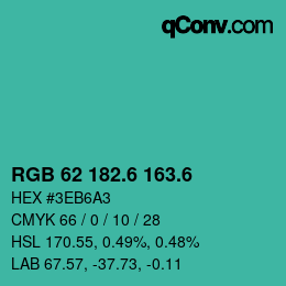 カラーコード: RGB 62 182.6 163.6 | qconv.com