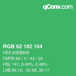 颜色代码: RGB 62 182 104 | qconv.com