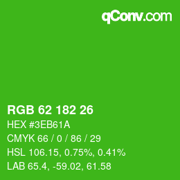 カラーコード: RGB 62 182 26 | qconv.com