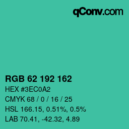 カラーコード: RGB 62 192 162 | qconv.com