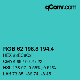 カラーコード: RGB 62 198.8 194.4 | qconv.com