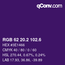 カラーコード: RGB 62 20.2 102.6 | qconv.com