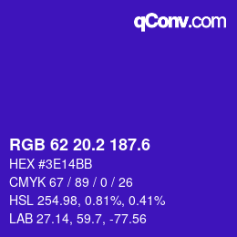 カラーコード: RGB 62 20.2 187.6 | qconv.com