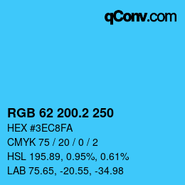 カラーコード: RGB 62 200.2 250 | qconv.com