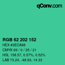 カラーコード: RGB 62 202 152 | qconv.com