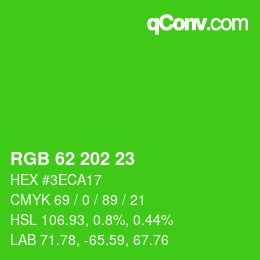 颜色代码: RGB 62 202 23 | qconv.com