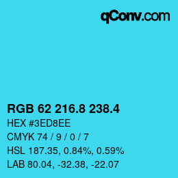 カラーコード: RGB 62 216.8 238.4 | qconv.com
