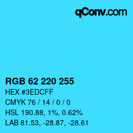 Color code: RGB 62 220 255 | qconv.com