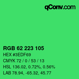 カラーコード: RGB 62 223 105 | qconv.com