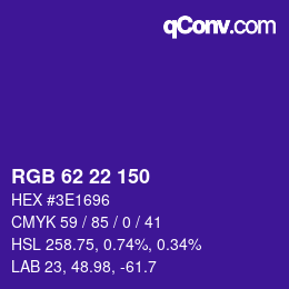 カラーコード: RGB 62 22 150 | qconv.com