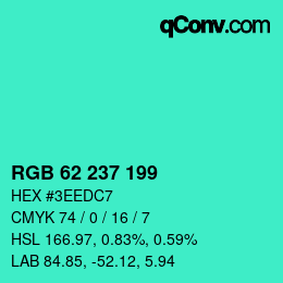 Color code: RGB 62 237 199 | qconv.com