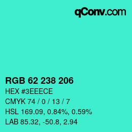 Código de color: RGB 62 238 206 | qconv.com