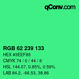 Farbcode: RGB 62 239 133 | qconv.com