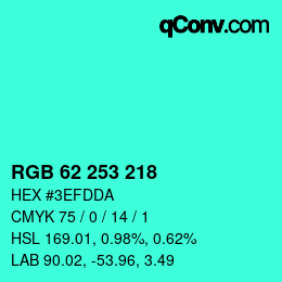 Color code: RGB 62 253 218 | qconv.com