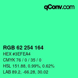 カラーコード: RGB 62 254 164 | qconv.com