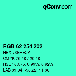 Farbcode: RGB 62 254 202 | qconv.com
