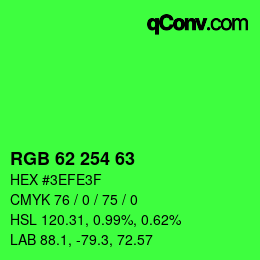 颜色代码: RGB 62 254 63 | qconv.com