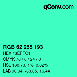 カラーコード: RGB 62 255 193 | qconv.com