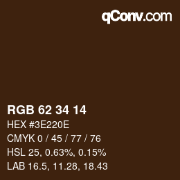 Color code: RGB 62 34 14 | qconv.com