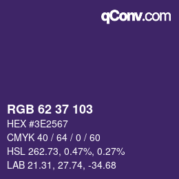 Color code: RGB 62 37 103 | qconv.com