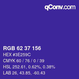 カラーコード: RGB 62 37 156 | qconv.com