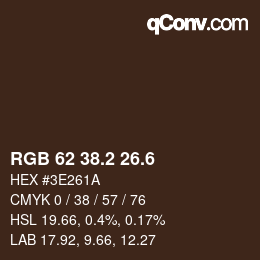 カラーコード: RGB 62 38.2 26.6 | qconv.com