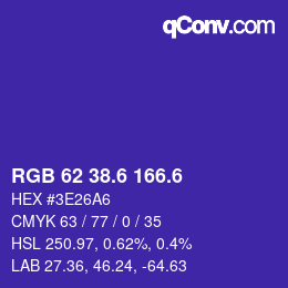 カラーコード: RGB 62 38.6 166.6 | qconv.com