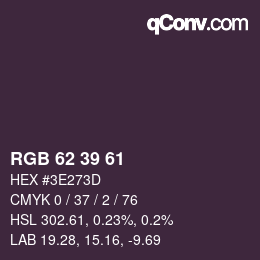 カラーコード: RGB 62 39 61 | qconv.com