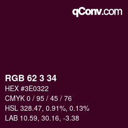 Color code: RGB 62 3 34 | qconv.com