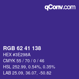 カラーコード: RGB 62 41 138 | qconv.com